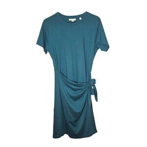 Vince. Teal Short-Sleeve Faux Wrap Tie Dress M‎ 100% Cotton Casual Everyday Wear